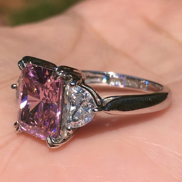 10k Solid White Gold Pink & White CZ Ring - Picture 6 of 13